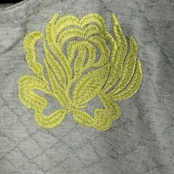 Listicle Embroidered Blouse Small Gray Yellow Balloon Sleeve Peasant Bohemian - Picture 5 of 5